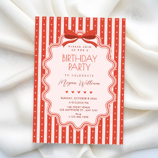 Cute bow birthday invitation