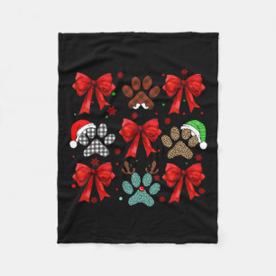 Cute Bow Coquette Dog Paw Dog Mum Dad Merry Christ Fleece Blanket