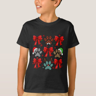 Cute Bow Coquette Dog Paw Dog Mum Dad Merry Christ T-Shirt
