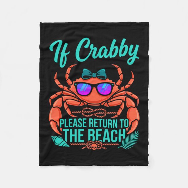 Cute Bow Crab Sungles Beach Vacation Quote Fleece Blanket (Front)
