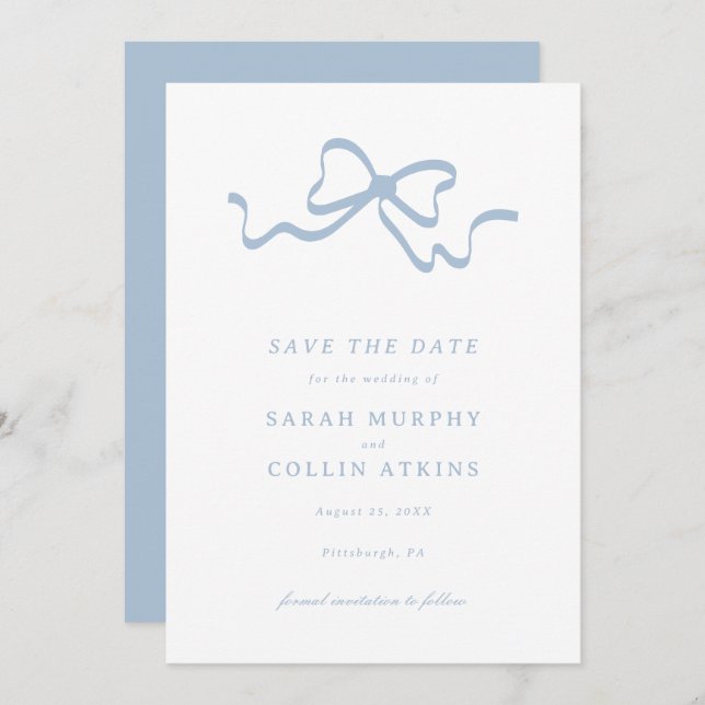 Cute Bow Demure Save the Date Invitation (Front/Back)