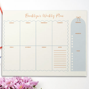 Cute Bow Doodle Weekly Planner Notepad