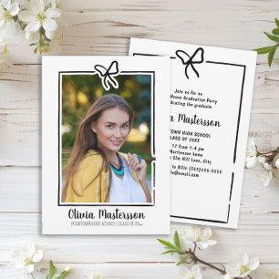 Cute Bow Frame Photo Open House Graduation Party Invitation