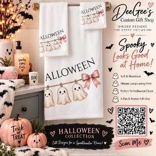 Cute Bow & Ghost Halloween Bath Towel Set