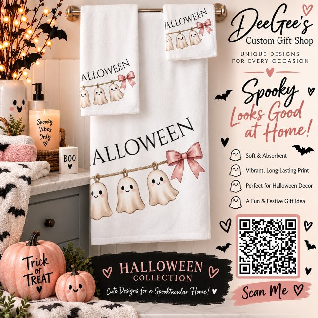 Cute Bow & Ghost Halloween Bath Towel Set (Creator Uploaded)