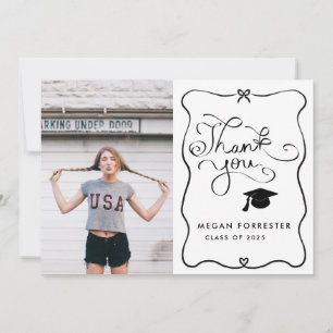 Cute Bow Graduation Handwritten Thank You Photo Card