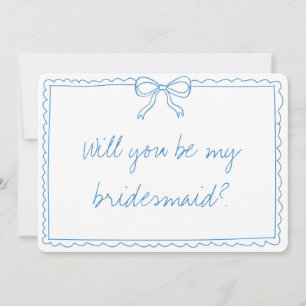 Cute Bow Handwritten Blue Bridesmaid Proposal Card