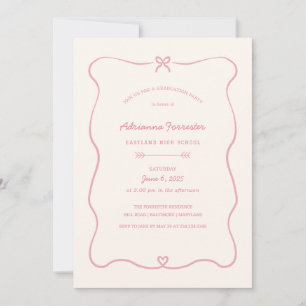 Cute Bow Heart Girly Pink Graduation Party Invitation