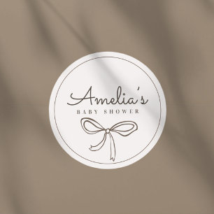 Cute Bow Neutral Baby Shower Classic Round Sticker