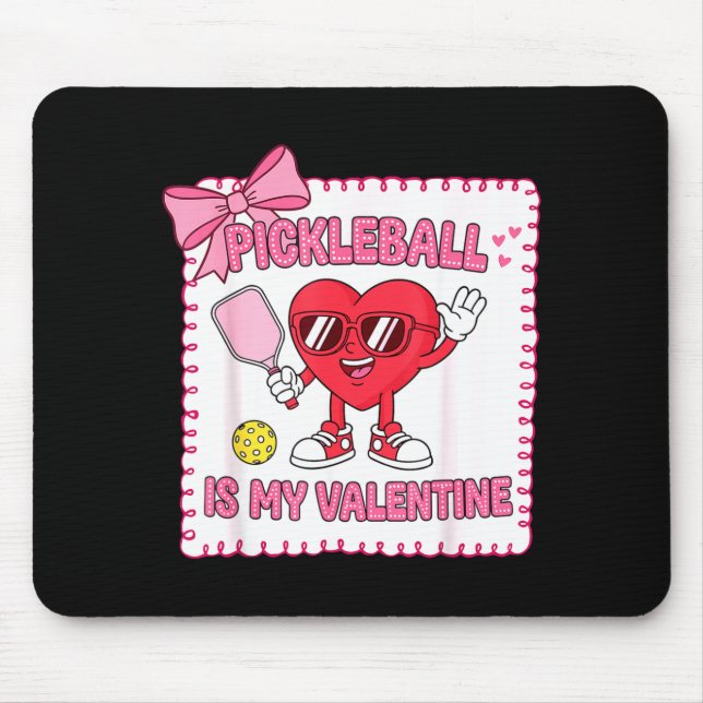 Cute bow pickleball is valentines day pickleball mouse mat (Front)