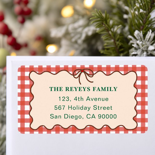 Cute Bow Red Gingham Christmas Return Address Label (Creator Uploaded)