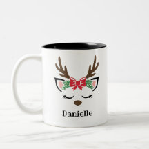 Cute Bow Reindeer Face Personalised Name Holiday