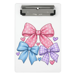 Cute Bow Ribbon Pattern – Pink Blue Mini Clipboard