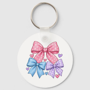 Cute Bow Ribbon Pattern – Pink Blue & Purple Bow Key Ring