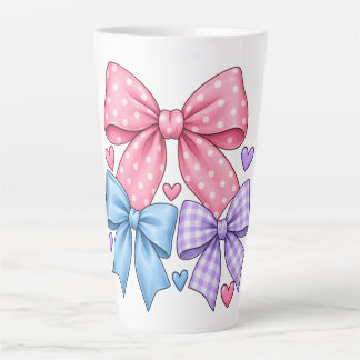 Cute Bow Ribbon Pattern – Pink Blue & Purple Bow Latte Mug