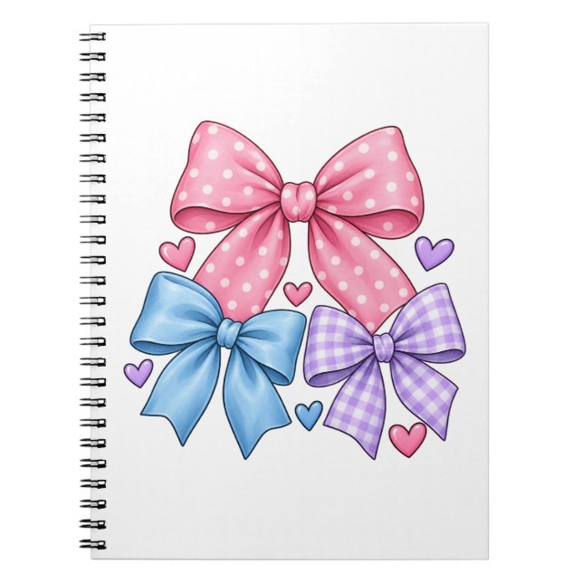 Cute Bow Ribbon Pattern – Pink Blue & Purple Bow  Notebook (Front)