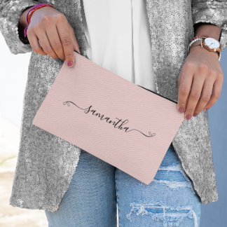 Cute Bow Signature Name Blush Accessory Pouch