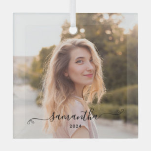 Cute Bow Signature Name Glass Tree Decoration