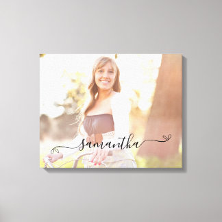 Cute Bow Signature Name Photo Canvas Print