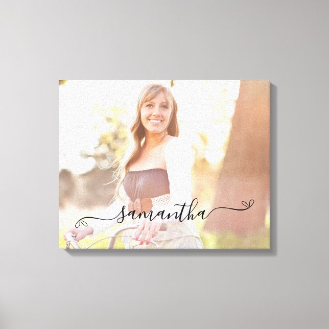 Cute Bow Signature Name Photo Canvas Print (Front)