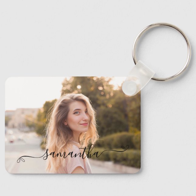 Cute Bow Signature Name Photo Key Ring (Front)