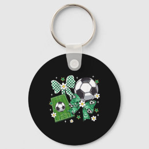 Cute Bow Soccer Chequered Flowers Soccer Lovers Key Ring
