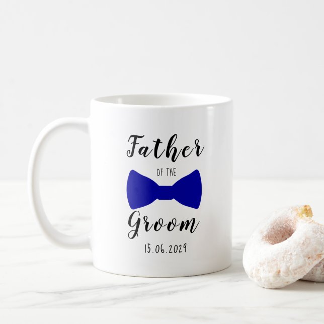 Cute Bow Tie Father of the Groom Personalised Coffee Mug (With Donut)