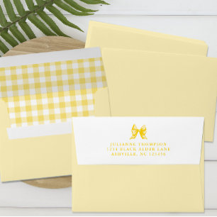 Cute Bow Yellow White Gingham Check Return Address Envelope