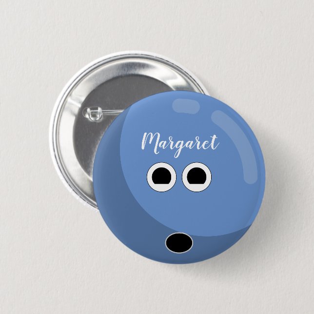 Cute Bowling Ball w/ Fancy Script Lettering Name 6 Cm Round Badge (Front & Back)