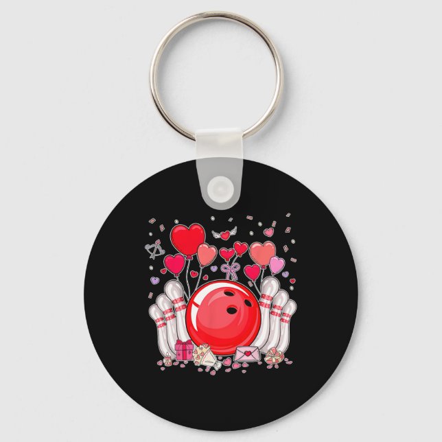 Cute Bowling Byll Valentine Heart Lover Player Bow Key Ring (Front)