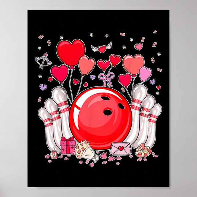 Cute Bowling Byll Valentine Heart Lover Player Bow Poster (Front)