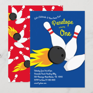 Cute Bowling Kids 1st Birthday Party Sports Invitation