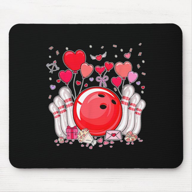 Cute Bowling Ll Valentine Heart Lover Player Bowle Mouse Mat (Front)