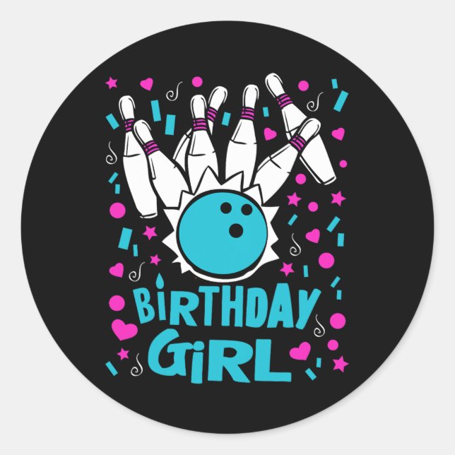 Cute Bowling Party Birthday Girl Kids Pins Bowler  Classic Round Sticker (Front)