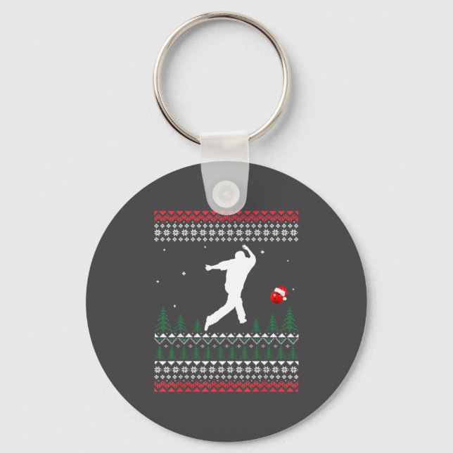 Cute Bowling Player Santa Claus Hat Ugly Christmas Key Ring (Front)