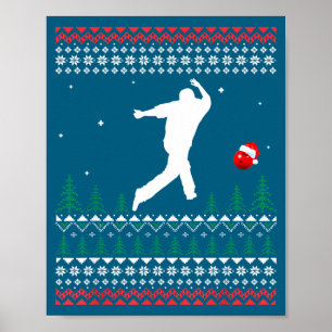 Cute Bowling Player Santa Claus Hat Ugly Christmas Poster