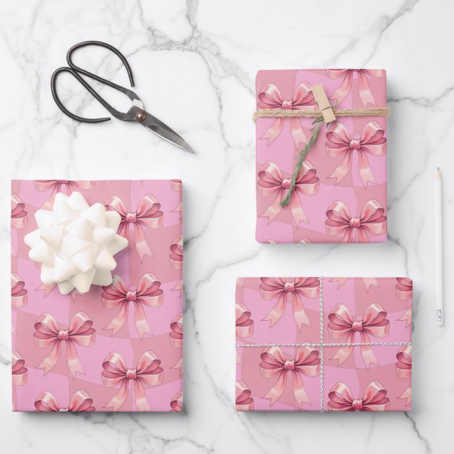 Cute Bows Pink Christmas  Wrapping Paper Sheet (Front)
