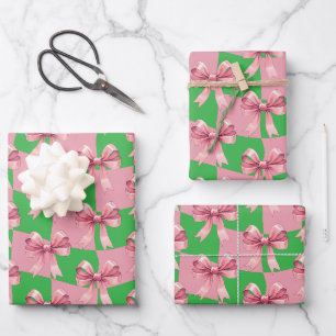 Cute Bows Pink Christmas Wrapping Paper Sheet