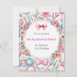 Cute Bows Spa Sleepover Birthday Party Invitation