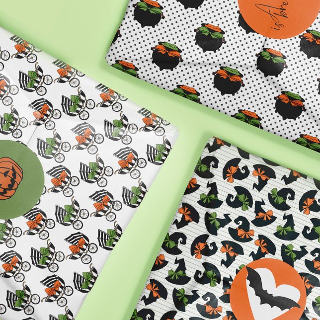 Cute Bows Witchy Halloween Baby Shower Patterns Wrapping Paper Sheet (Creator Uploaded)