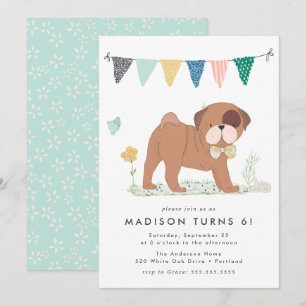 Cute Bowtie Pug Birthday Party Invitation