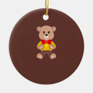 Cute Bowtie Teddy Bear Blue Spaceship Ceramic Tree Decoration