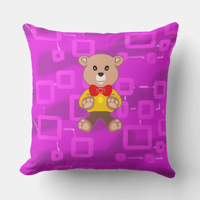 Cute Bowtie Teddy Bear Blue Spaceship  Cushion (Front)