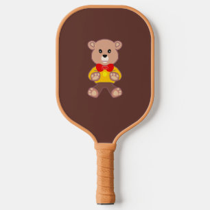 Cute Bowtie Teddy Bear Blue Spaceship Pickleball Paddle