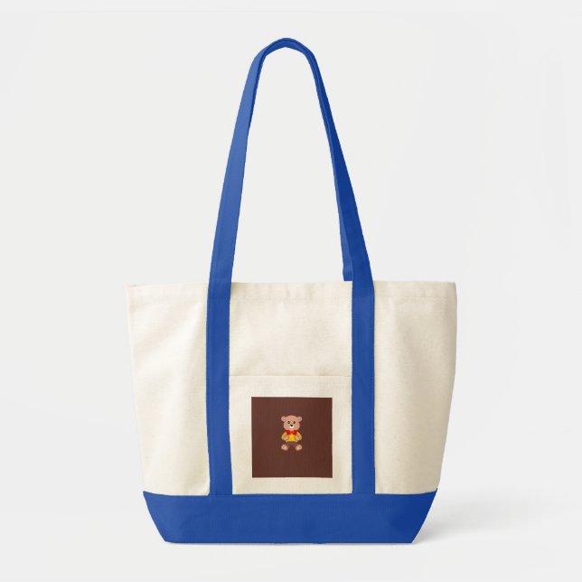 Cute Bowtie Teddy Bear Blue Spaceship  Tote Bag (Front)