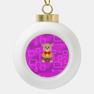 Cute Bowtie Teddy Bear Ceramic Ball Christmas Ornament