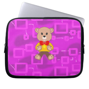 Cute Bowtie Teddy Bear Pink Geometric Electronics Laptop Sleeve