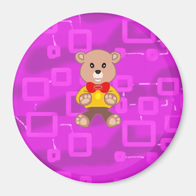 Cute Bowtie Teddy Bear Pink Geometric Magnet (Front)
