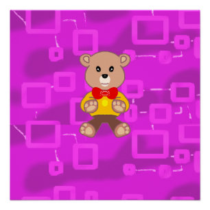 Cute Bowtie Teddy Bear Pink Geometric  Poster