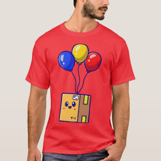 Cute Box Floating With Balloon Vector cartoon T-Shirt